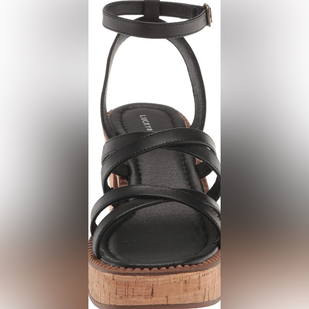 ❌SOLD❌ NIB [Lucky] Taiza Black Strappy Leather Heel Platform Sandals Women’s 8.5 - Picture 4 of 16